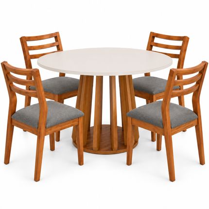 Conjunto Mesa Cimol Pitanga 109cm 4 Cadeiras Olivia Natuame Linho - Madeira/Grafite